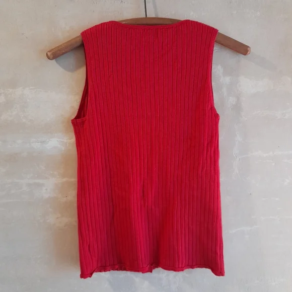 510a. bright red A New Day button down ribbed knit sleeveless tank top, S - Picture 7 of 7